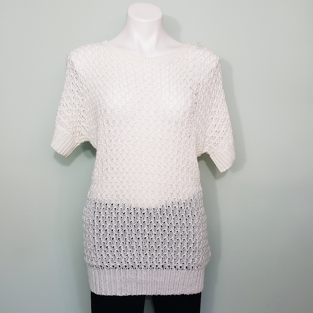 NWT Lafayette 148 Open Knit Hemp Tunic Top Sweater White